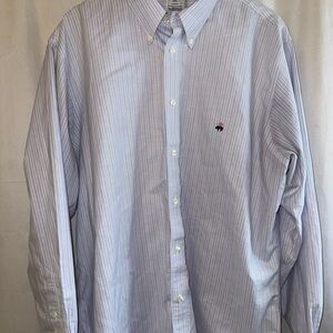 Brooks Brothers Regent Light Blue and Orange Pinstripe Dress Shirt
